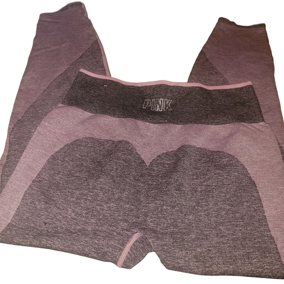 Pink Victoria's Secret Grey and Pink Seamless Workout Leggings L - Picture 3 of 5